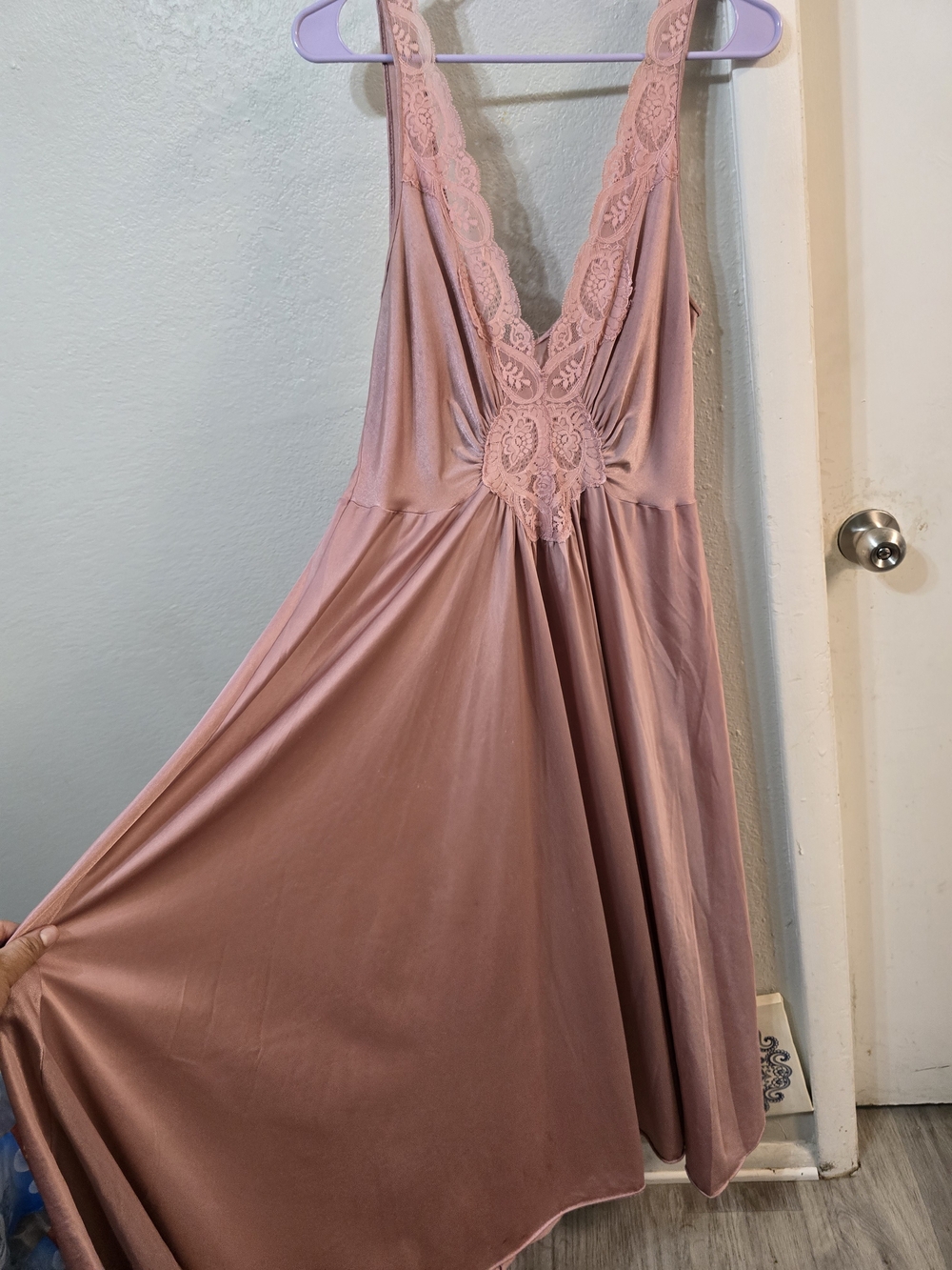 Vintage Olga Dusty Rose Lace-Trim Chemise Slip